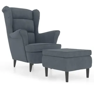 vidaXL Ohrensessel mit Hocker Samt 64 x 96 x 90 cm Dunkelgrau