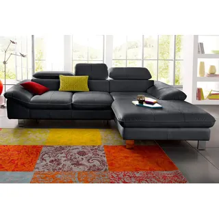 Cotta Ecksofa "Driver L-Form", schwarz, B:268cm H:73cm T:169cm, LEDER BEEFY (ein abgedecktes Spalt-Rindsleder) im Sitz und Rücken (Korpus in Kunstleder);Luxus-Kunstleder;Kunstleder SOFTLUX;Leder Pampas (echtes Rindsleder), Rückseite mit schwarzem Spannstoff 