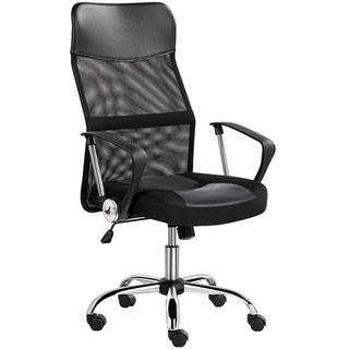 Yaheetech Bürostuhl Schreibtischstuhl ergonomischer Bürodrehstuhl mit hoher Netz-Rückenlehne Wippfunktion Office Chair, Belastbar bis 135 kg