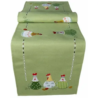 texpot Tischdecke Tischläufer Stickerei verrückte Hühner Ostern (1-tlg) Quadratisch | 40 cm x 140 cm