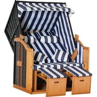 Outsunny Strandkorb,5-stufig, Doppelte Sonnenliege mit Dach, Doppelliege mit Getränkehaltern, Chaiselongue, PE-Rattan, 118 x 79 x 160 cm   Aosom