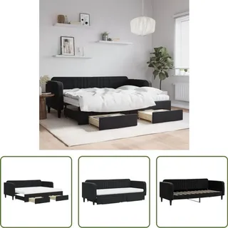 The Living Store Tagesbett Ausziehbar mit Schubladen Schwarz 80x200 cm Samt - Schwarz