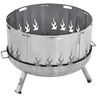Funkenschutz für Feuerschale 60 cm - Stahl Funkenring mit Flammenmotiv, Griffen, 30 cm Höhe - Funkenschutzgitter für Garten, Terrasse, Camping - Favilla