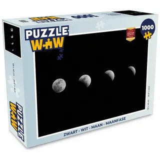 MuchoWow Puzzle Schwarz - Weiß - Mond - Mondphase - Weltraum, 1000 Puzzleteile, Foto-Puzzle, Bilderrätsel, Puzzlespiele, Klassisch bunt 48 cm x 68 cm x 2 cm | Querformat