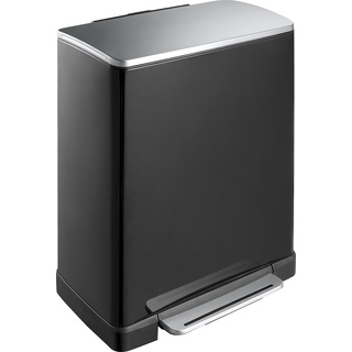 EKO E-Cube Tretmülleimer 50L Metall (34.5 x 50 x 65 cm, Dämpfer-System, Fingerabdruck frei, Stay-Open, Abfallbeutelfixierung), matt schwarz