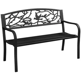 Yaheetech Gartenbank aus Pulverbeschichtetem Metall mit Vogelmuster im Vintage-Stil, 3-Sitzer-Metallbank für Garten/Terrasse/Balkon schwarz