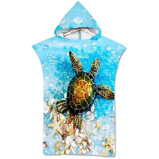Highdi Surf Poncho Mikrofaser, Schildkröte Muster Badeponcho Strand Damen Herren Handtuch mit Kapuze Erwachsene Umziehhilfe Strand Poncho Surfer Handtuch (Meerwasser,75x110cm)