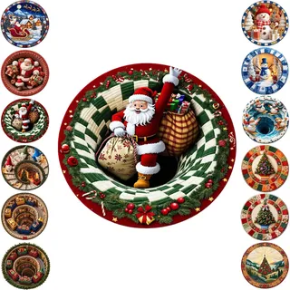 Leyof Christmas 3D Optical Illusion Rug, 3D Weihnachts Teppich Rund mit Weihnachtsmann & Schneemann, Rutschfester Deko Teppich für Wohnzimmer, Schlafzimmer und Flur (140 * 140 cm,L)