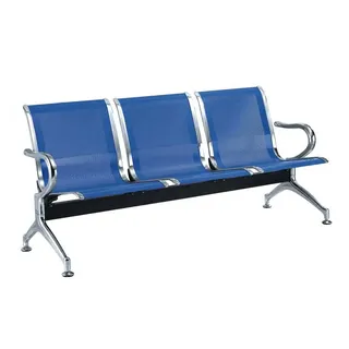 Drei-Sitzer-Sitzbank aus Metall mit Armlehnen und geformten Beinen aus verchromtem Stahl Größe 178x65x80 FARBE BLAU