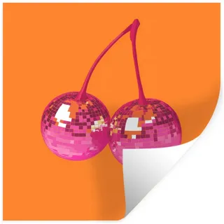 MuchoWow Wandsticker Discokugeln - Kirsche - Spiegel - Rosa (1 St), Wandaufkleber, Selbstklebend, Wohnzimmer, 100x100 cm 100 cm x 100 cm x 0.1 cm