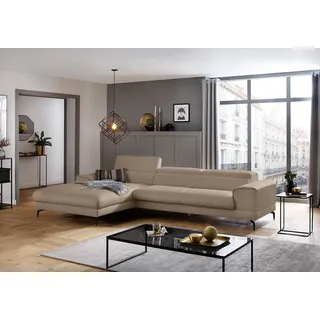 W.SCHILLIG Ecksofa piedroo, Designsofa mit tollem Sitzkomfort, bequem, L-Form, Kopfteilverstellung, wahlweise mit Sitztiefenverstellung, Breite 343cm braun
