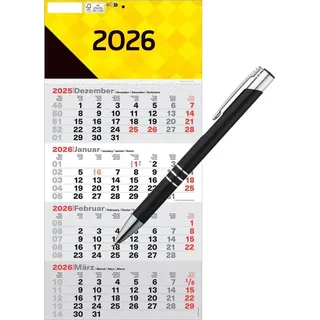 Monatskalender 2026 / 4-Monatskalender / Wandkalender + Metallkugelschreiber