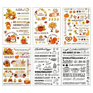 Wusejosapi 6 Stück Wasserschiebefolie Herbst, Tiermotiv Wassertransferaufkleber für Kerzen Glas Holz Basteln für Scrapbooking, Herbstdekoration & Halloween Partygestaltung