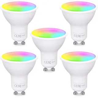 FITOP GU10 Wlan Smart Lampe, 4.7W Entspricht 50W, RGB 16 Millionen Farben+Warmweiß-Kaltweiß, Dimmbar per App oder Sprach, Kompatibel mit Alexa/Google Home, Kein Hub Benötig, 5 Stück