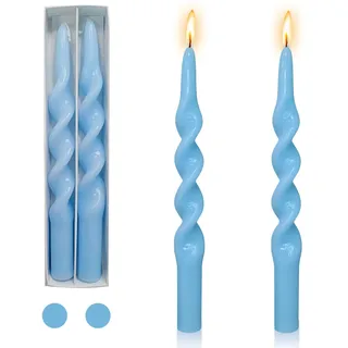 Blaue Kerzenständer, spiralförmige Spitzkerze – Set mit 2 gedrehten Kerzenständern, 25,4 cm lang, spitz zulaufende Kerzen, ohne Duft, für Heimdekoration, Urlaub, Hochzeit, Party (1D-Blau)