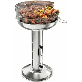 TLGREEN Holzkohlegrill Wetterfest 40x40x69cm, 3-fach Höhenverstellbarer Säulengrill mit Verchromtem Grillrost, Aschekasten & Belüftung, Premium Outdoor, BBQ Grill für Camping, Balkon, Garten, Picknick