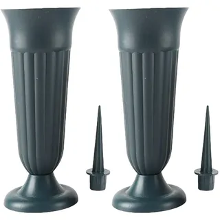 SM SunniMix 2er-Pack Gräber Friedhofsvasen, Blumenvase Grabdekoration, Wetterfeste Friedhofsvase, Grabvase mit Pflock und Kunststoffsockel, Gedenkvase Blumenvase für Grabsteine - Dunkelgrün