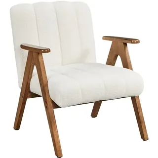 Sessel Ohrensessel aus Boucle-Gewebe Loungesessel Relaxsessel mit Armlehnen Weiß