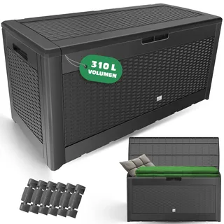 KESSER® Auflagenbox Kissenbox 310L, Klicksystem, mit Rollen & Haltegriffen, Deckel mit Hubautomatik, abschließbar, bis zu 290kg, Gartenbox Wasserdicht, Vielseitige Kissenbox, Rattanoptik-Anthrazit