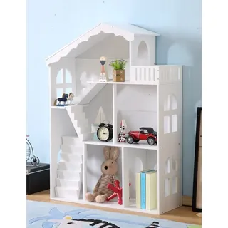 pricenet Lulilo XXL Dreistöckiges Puppenhaus-Bücherregal 2in1 Calla 116 cm Schön Einfach Niedlich Geräumig Leicht zu reinigen MDF + Holz Weiß Hilft, den Raum aufgeräumt zu halten