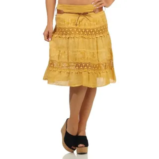 malito more than fashion Sommerrock malito Damen Rock mit Blumen Strickmuster, Glockenrock mit Gürtel, Baumwollrock knielang gelb 34 - 42