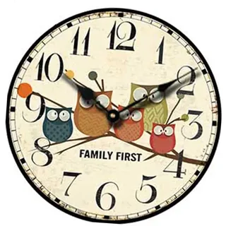 ABOOFAN Vintage Wanduhr Eule aus Holz Leise Rund 34cm Retro Wanddeko für Wohnzimmer Küche Wasserfestes Material ohne Tickgeräusche