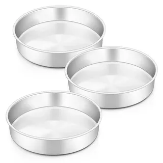 HaWare 8 Zoll Kuchenform, Edelstahl, runde Backform, 3er-Set, Geburtstag, Hochzeit, Schichtkuchenform zum Backen, Braten, Servieren, gesund & ungiftig, hochglanzpoliert & spülmaschinenfest (20 cm)