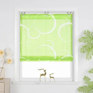 Joyswahl Raffrollo ohne Bohren Lichtdurchlässig Raffgardinen mit Hakenaufhängung Wohnzimmer Fenster Vorhänge Ösenrollo für Fenster mit Ösen Grün HxB 130 x 45 cm 1 Stück