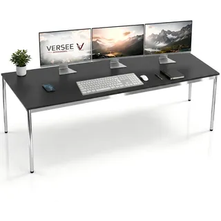 Versee Schreibtisch Schwarz, Holzwerkstoff, Rechteckig, Rundrohr, 75x75.5x180 cm Arbeitszimmer, Schreibtische, Bürotische