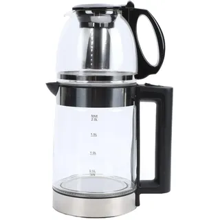 Fockety Elektrischer Türkischer Teebereiter, 2 L Wasserkocher, 0,8 L Teekanne, 2000 W, Borosilikatglas Teekessel, Edelstahl Ei, Teekanne, Teebereiter, Teemaschine, Intelligent Warm (EU-Stecker)