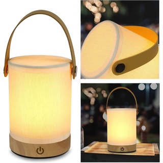 ZMH LED Tischlampe Kabellos Nachttischlampe Touch Dimmbar - Holz Stoff Lampenschirm Tischleuchte Modern Akku Nachtlicht Vintage Nachttischleuchte