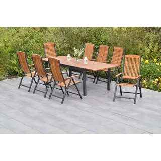 MERXX Garten-Essgruppe Athos, (Set 9tlg., 8 Sessel, AZ-Tisch, Aluminiumgestell mit Akazienholz), bestehend aus 8 Sesseln, ausziehbarer Tisch beige
