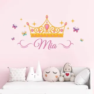 tjapalo® v140 wandtattoo Kinderzimmer mädchen Name Kinder Wandsticker mit Krone Wandtattoo Prinzessin mit Namen, Größe: B90xH36cm