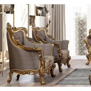 JVmoebel Chesterfield-Sessel Ohrensessel im Barock Design aus hochwertigem Textil (1-St), Made in Europa grau