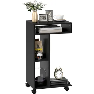 Homcom Beistelltisch Schwarz Holzwerkstoff, C-Form, 30x69x40 cm Wohnzimmer Wohnzimmertische, Beistelltische