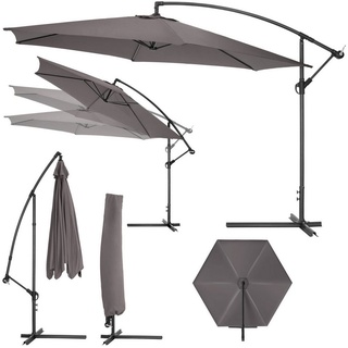 tectake Sonnenschirm Ciccio, Komplettset für Terrasse oder Garten, inkl. Schirmstände, Fuß und Schutzhülle, Kurbel grau