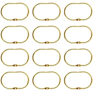 Qomcsrl 12 Stück Offene Duschvorhang-Hakenringe, Oval, zum Aufhängen für Stangenhaken, Metall, Badezimmer, Gold
