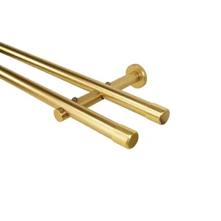 iso-design Gardinenstange 2-läufig 20 mm Durchmesser Farbe Messing matt, Komplettset aus Metall, Vorhangstange zur Wandmontage, mit Wandhaltern und Endstück Kappe, 180 cm