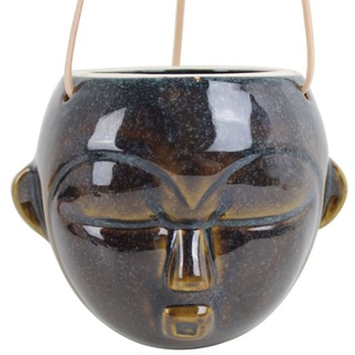 Present Time Mask hängender Blumentopf rund - dark brown - 12 x 18,4 x 15,2 cm - Länge Lederband 66 cm