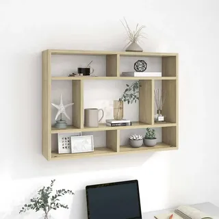 SDWEHO7 Wandregal mit 7 Fächern, Schweberegal, Wandmontierter Vitrine für Sammlerstücke, Figuren, Sukkulenten, Pflegeleicht, Sonoma-Eiche 75x16x55 cm Holzwerkstoff