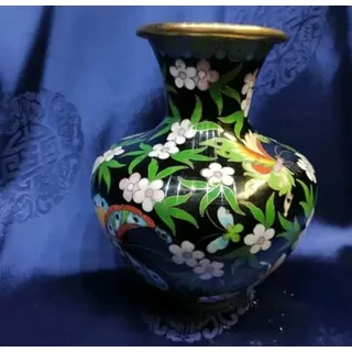 China, Handgemachte Cloisonné Verziert mit farbenfrohen Messing Emaille Vase,Blumen 13/13/12cm A2-1