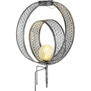 Solarlampe orientalische Kugel Dekoleuchte Garten Solar Solarlampe Metall für Außen, Crackle Glas, Erdspieß, 1x LED 0,06W warmweiß, LxBxH 30x20x42 cm