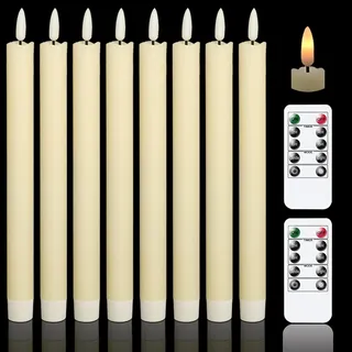 Eldnacele LED Stabkerzen mit Timerfunktion, flackernde Flamme Echtwachskerzen mit Fernbedienung, Elfenbein Stabkerzen led 8 Stück (2 x 25CM) für Weihnachtsdeko, Zimmer Deko, Hochzeit und Party