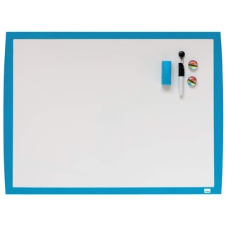Nobo Kleines Magnetisches Whiteboard, Farbiger Rahmen, Wandmontage, Inklusive Passendem Zubehör, Zuhause/Büro, 585 x 430 mm, Blau, 2104176