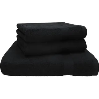 Betz 3-TLG. Strandtuch Saunatuch Badetuch Liegetuch Handtuch Premium Frottee Set 1 Tuch 70x200 cm 2 Tücher 50x100 cm Farbe schwarz