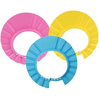 SWYSGS 3pcs Baby Duschkappe Weiche justierbare Baby Bad Kopf Kappe Visier für Dusche Baden Schutz Badekappe (Blau&Gelb&Rosa)