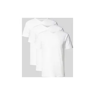 T-Shirt mit abgerundetem V-Ausschnitt im 3er-Pack, Weiss, M