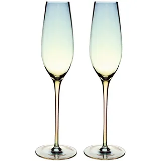 Intirilife 2x Champagner Glas mit Regenbogen Schimmer und Wellenform - 200 ml Füllmenge - Sekt Prosecco Glas Spülmaschinenfest Kristallglas stoßfest