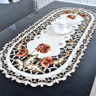 HEIBTENY Ovale Vintage Bestickte Spitze Tischdecke Floral Tischtuch/Matte Dekoration,40 * 85cm,Für Verabredung, Hochzeit, Partys, Feiern, Abschlussfeiern