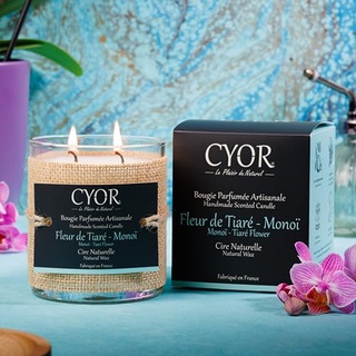 Duftkerze mit Tiare-Monoi-Blume, 240 g, 100% natürlich, ± 70 Stunden Brenndauer, Duft von Fett, handgefertigt in Frankreich, CYOR